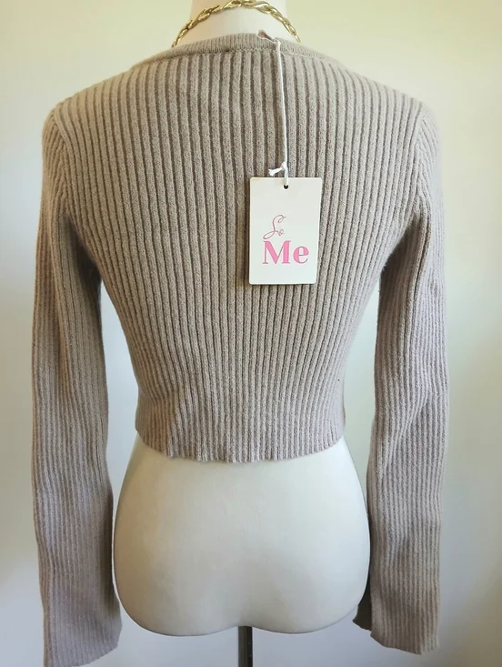 New With Tags-So Me-Cropped long sleeve cardigan-Tan-Size Small - Picture 5 of 7